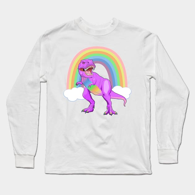 Pride T Rex Dinosaur LGBTQ Ally Rainbow Long Sleeve T-Shirt by RongWay